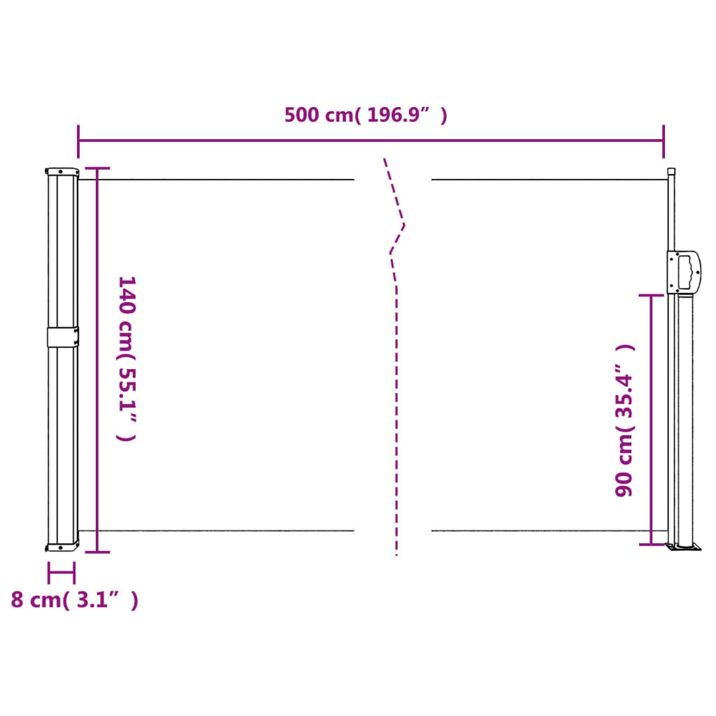 vidaXL Retractable Side Awning White 140x500 cm