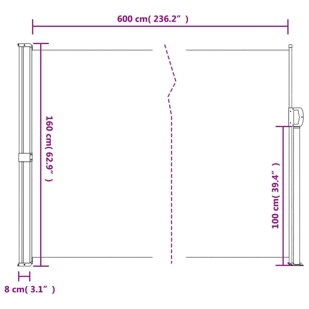 vidaXL Retractable Side Awning Red 160x600 cm