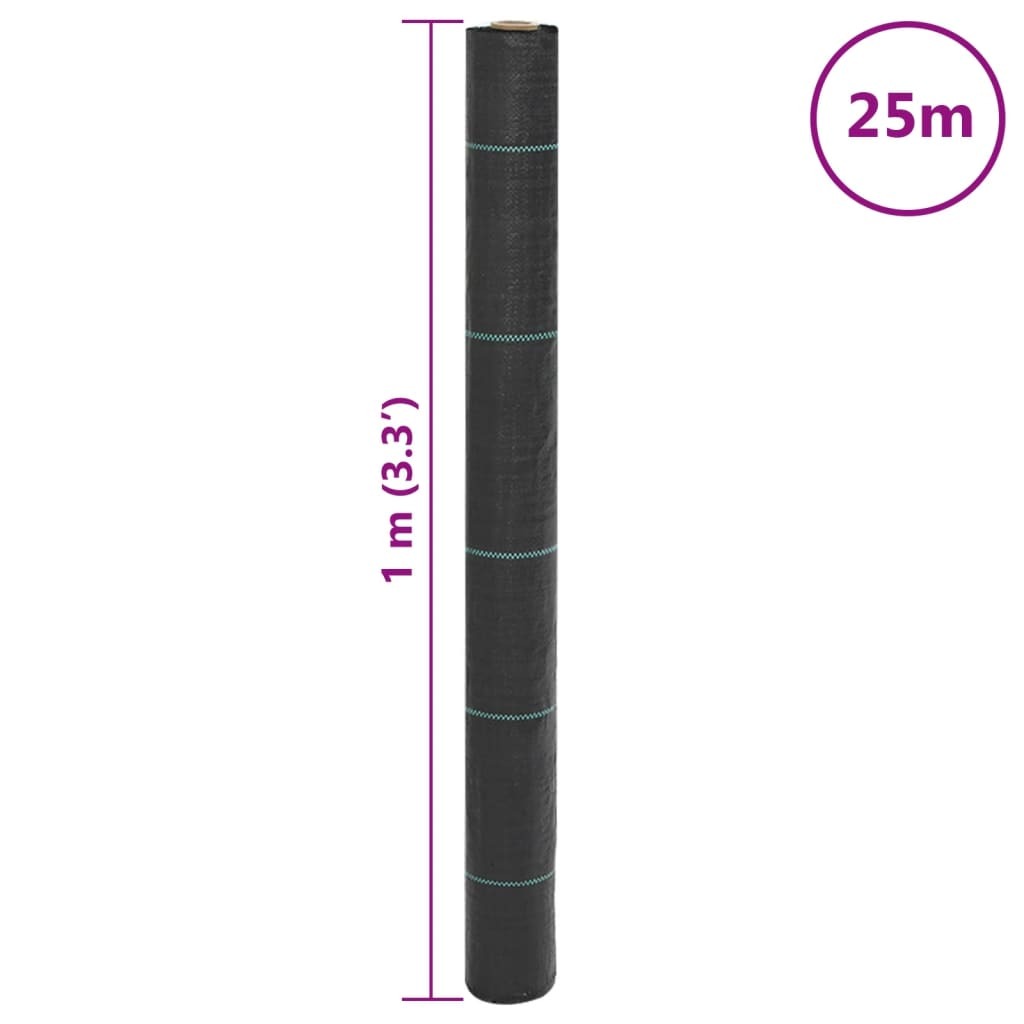 vidaXL Weed Membrane Black 1x25 m PP