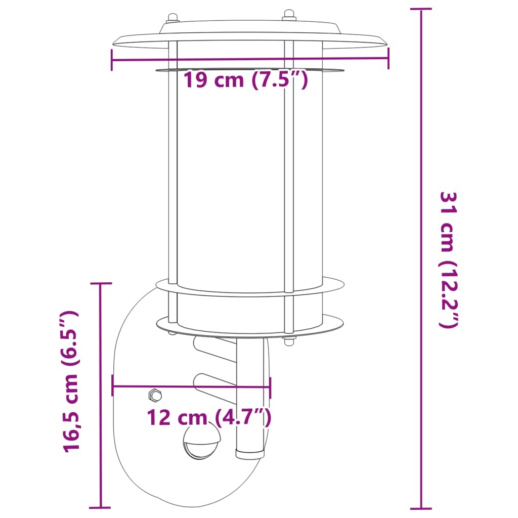 vidaXL Outdoor Wall Light with Sensor Silver Stainless Steel