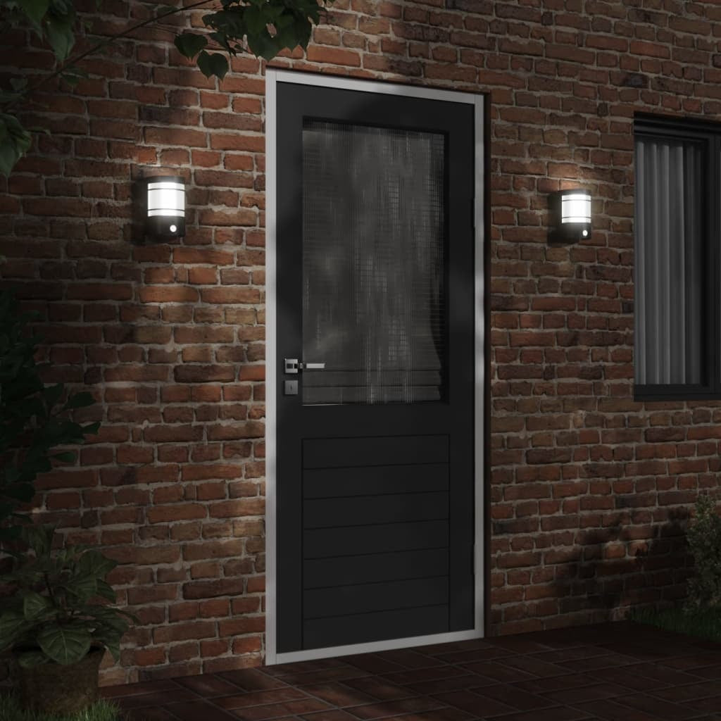 vidaXL Outdoor Wall Light with Sensor Black Stainless Steel