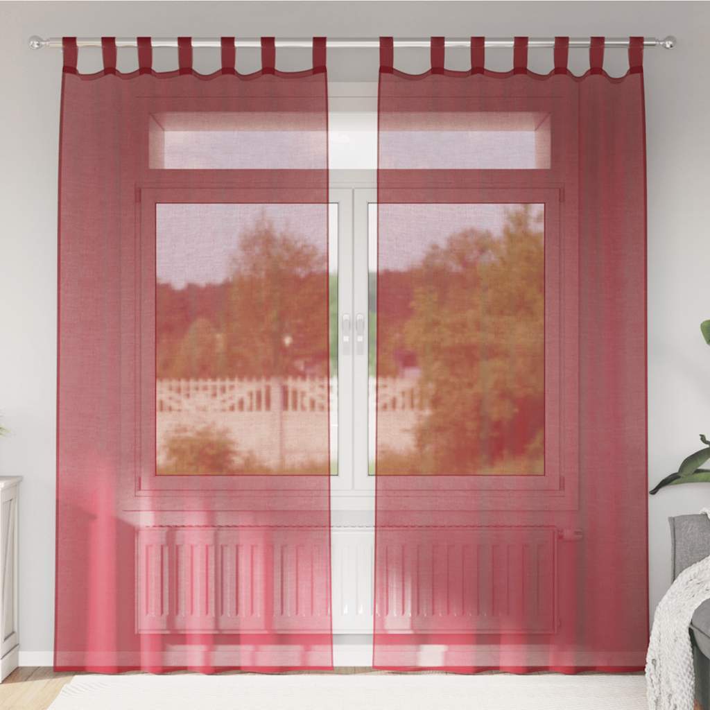 Voile Curtains with Rod Pockets 2 pcs Wine Red