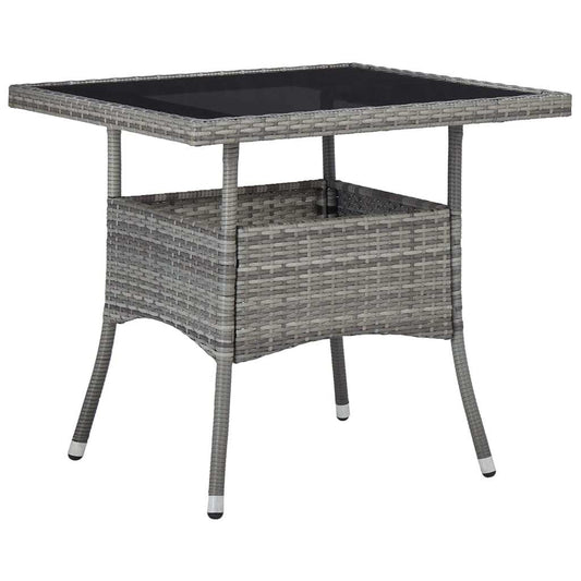 vidaXL Outdoor Dining Table Grey Poly Rattan and Glass