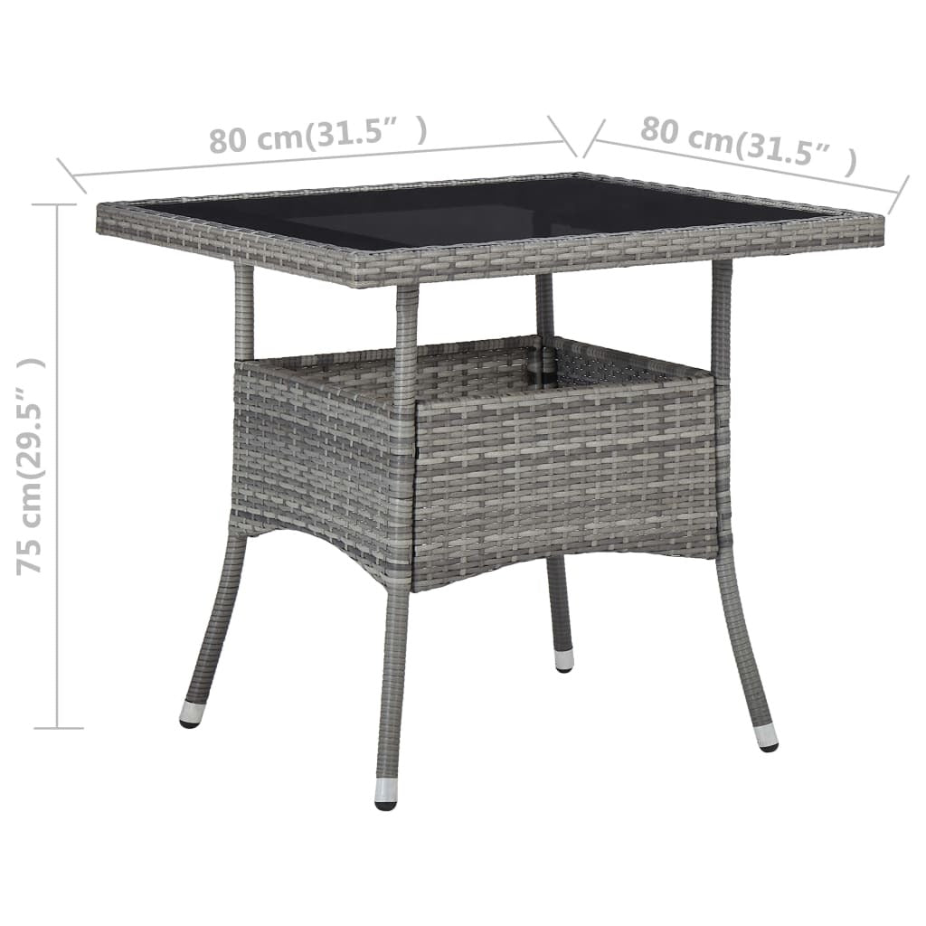 vidaXL Outdoor Dining Table Grey Poly Rattan and Glass