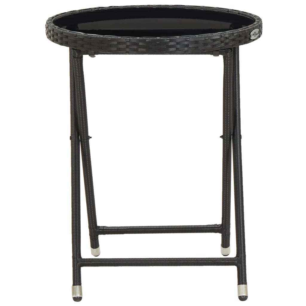 vidaXL Tea Table Black 60 cm Poly Rattan and Tempered Glass