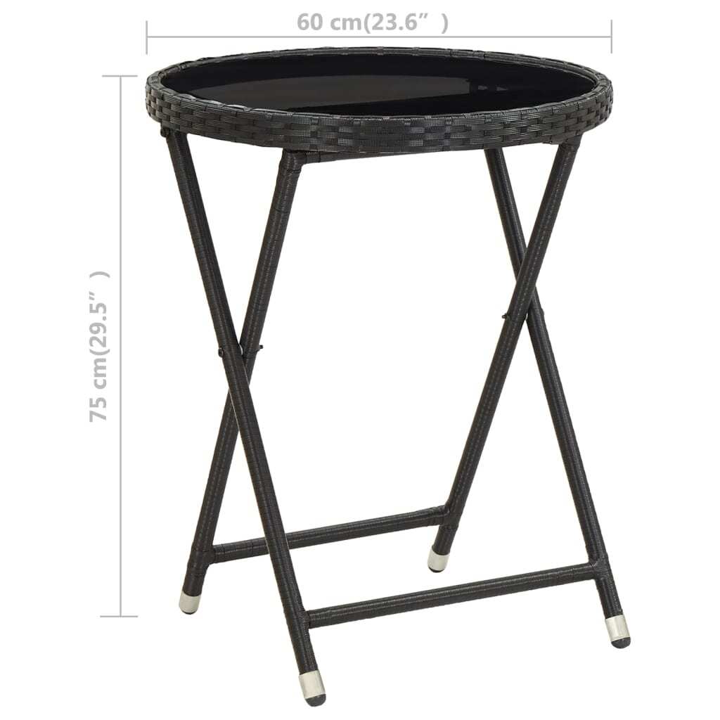 vidaXL Tea Table Black 60 cm Poly Rattan and Tempered Glass