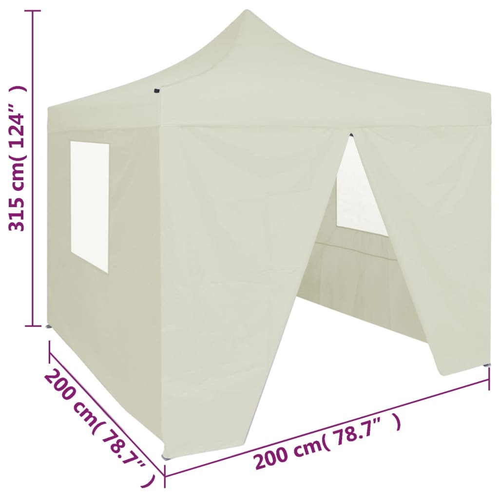 vidaXL Professional Folding Party Tent with 4 Sidewalls 2x2 m Steel Cream