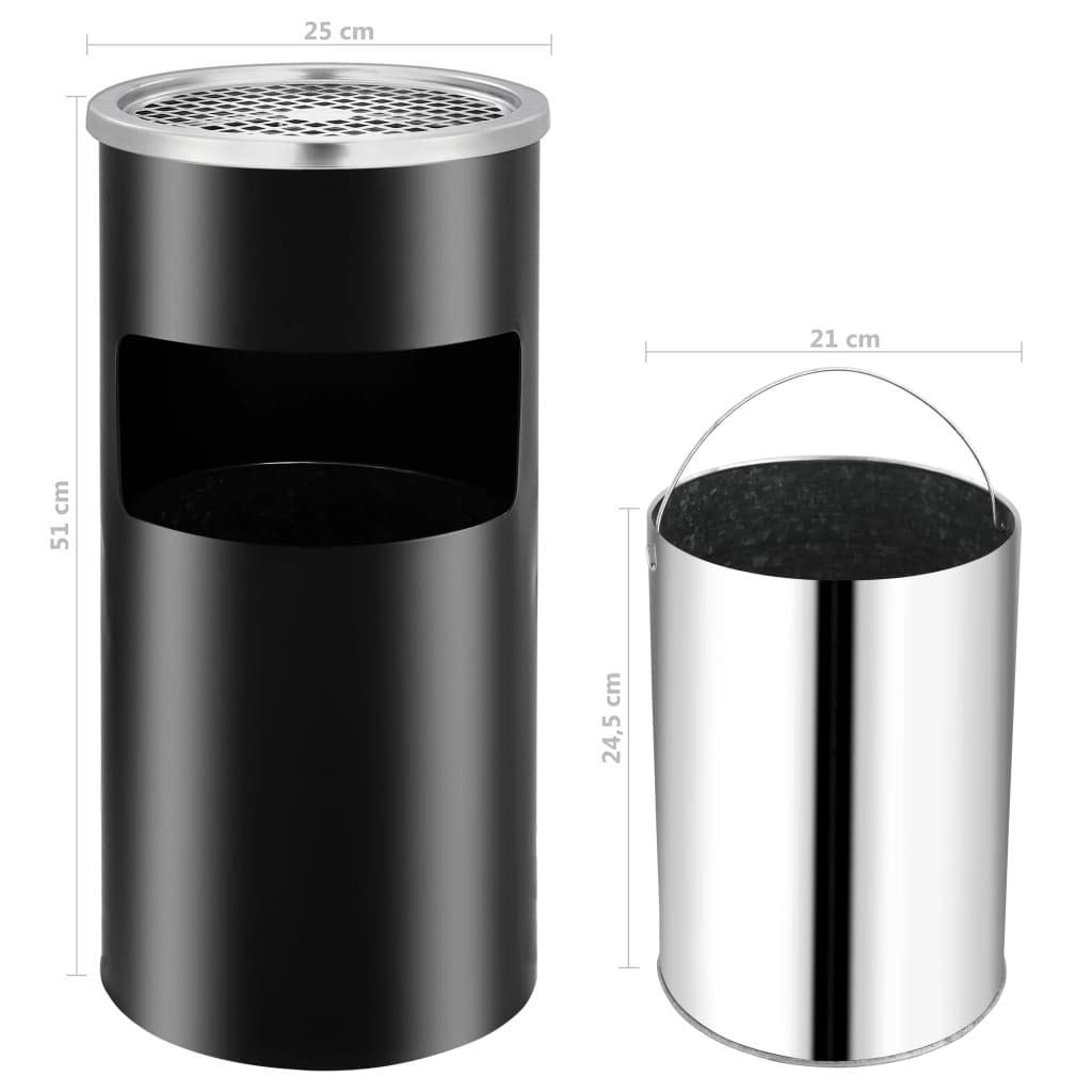 Wall Ashtray Dustbin Steel 26 L Black