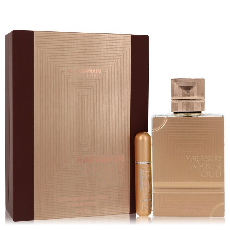 Al Haramain Amber Oud Gold Edition Extreme Gift Set By Al Haramain Gift Set - 6.7 Pure Perfume Spray + 0.34 oz Refillable Spray (Al Haramain Amber Oud Gold Edition Extreme Gift Set By Al Haramain)