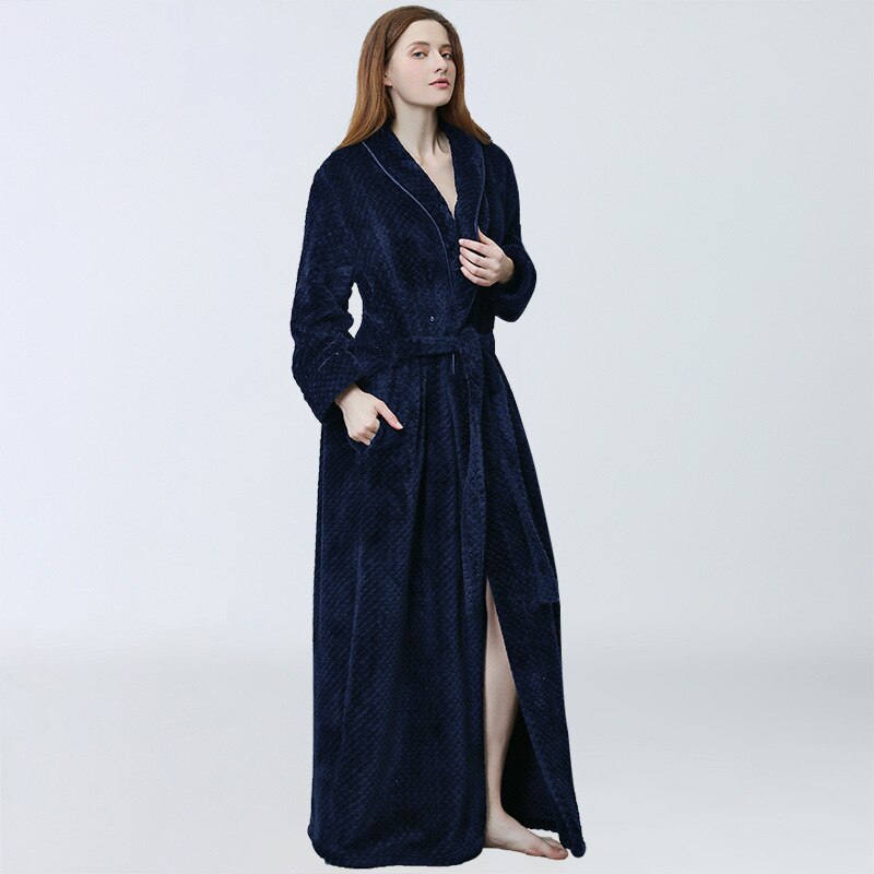 Women Winter Extra Long Robe Soft Warm Plus Size Flannel Peignoir Preg