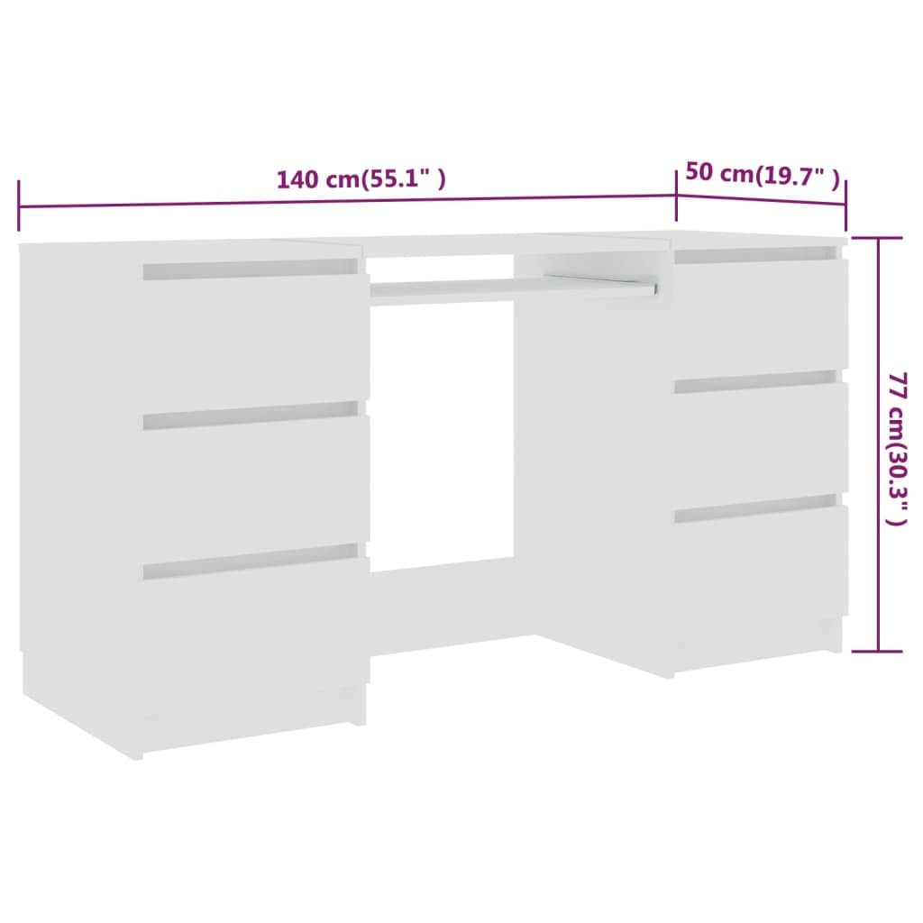 vidaXL Writing Desk White 140x50x77 cm Engineered Wood