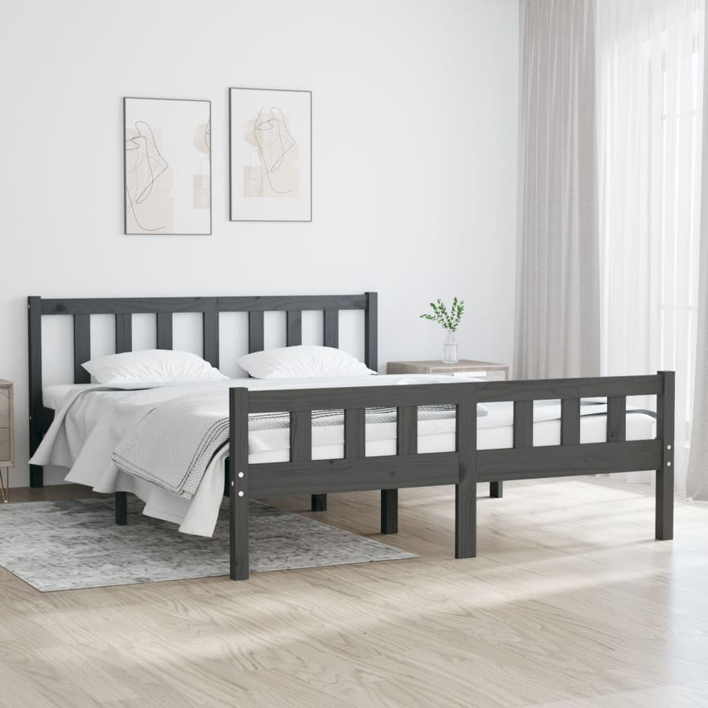 810661 vidaXL Bed Frame without Mattress Grey Solid Wood 140x190 cm