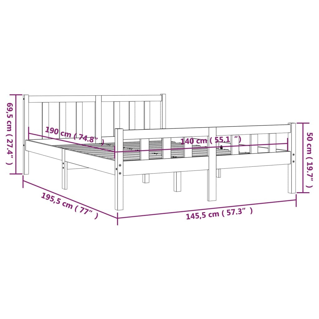 810661 vidaXL Bed Frame without Mattress Grey Solid Wood 140x190 cm