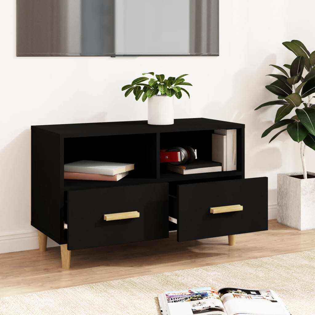 vidaXL TV Cabinet Black 80x36x50 cm Engineered Wood