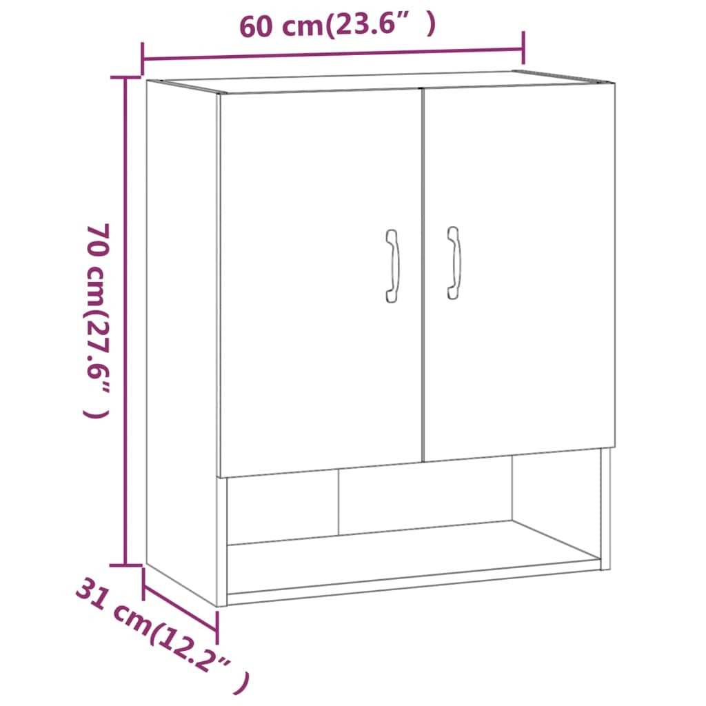 vidaXL Wall Cabinet High Gloss White 60x31x70 cm Engineered Wood