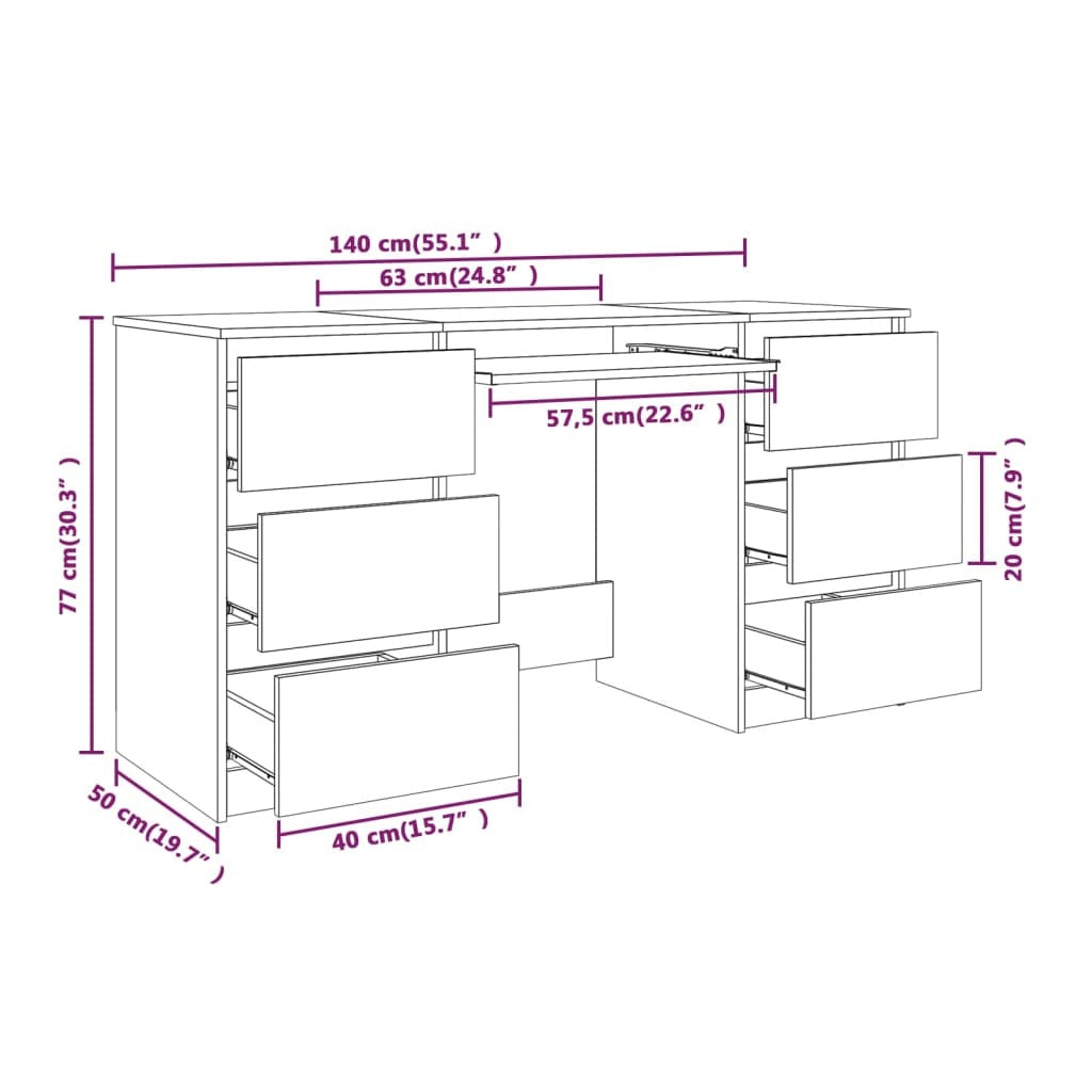 Writing Desk Grey Sonoma 140x50x77 cm Engineered Wood