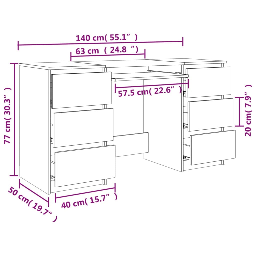 vidaXL Writing Desk Brown Oak 140x50x77 cm Engineered Wood