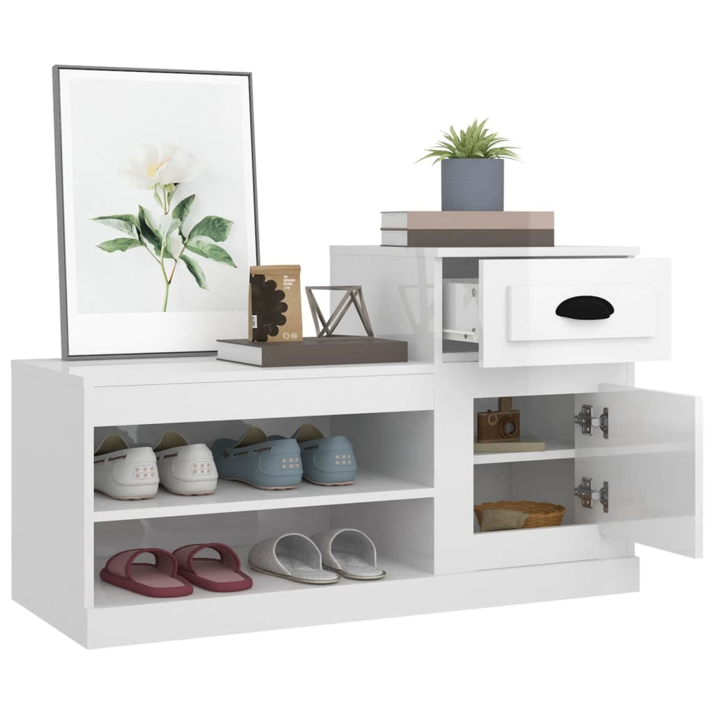 vidaXL Shoe Cabinet High Gloss White 100x42x60 cm Engineered Wood