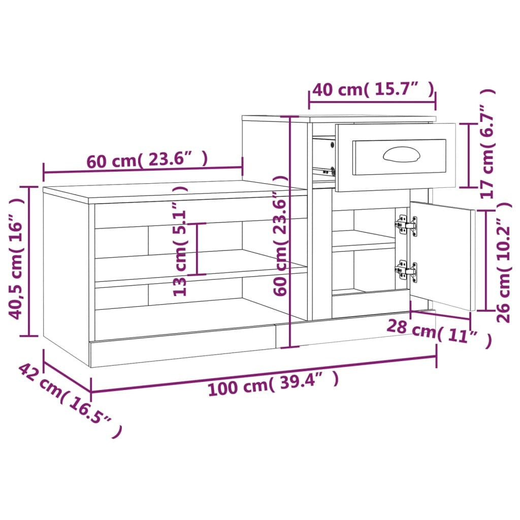 vidaXL Shoe Cabinet High Gloss White 100x42x60 cm Engineered Wood