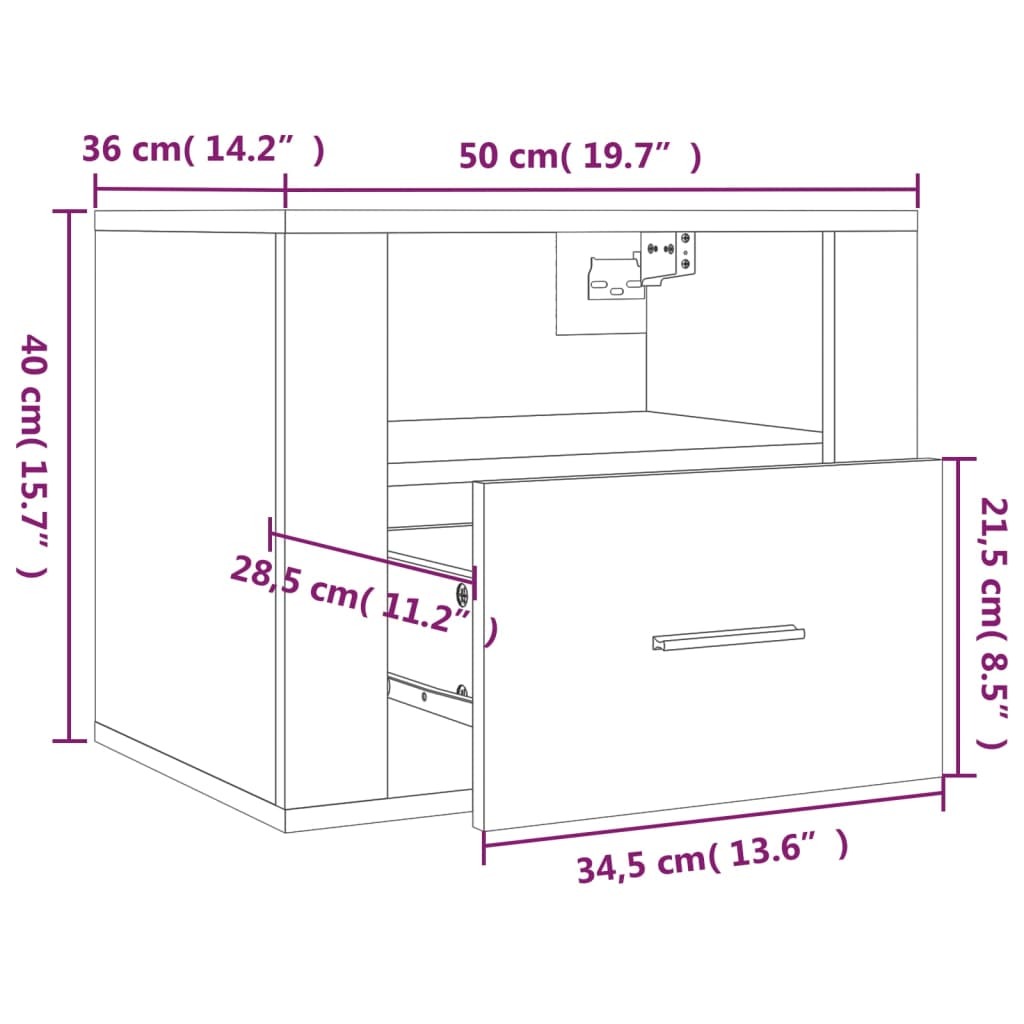 vidaXL Wall-mounted Bedside Cabinets 2 pcs Concrete Grey 50x36x40 cm