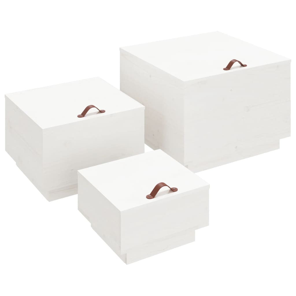 vidaXL Storage Boxes with Lids 3 pcs White Solid Wood Pine