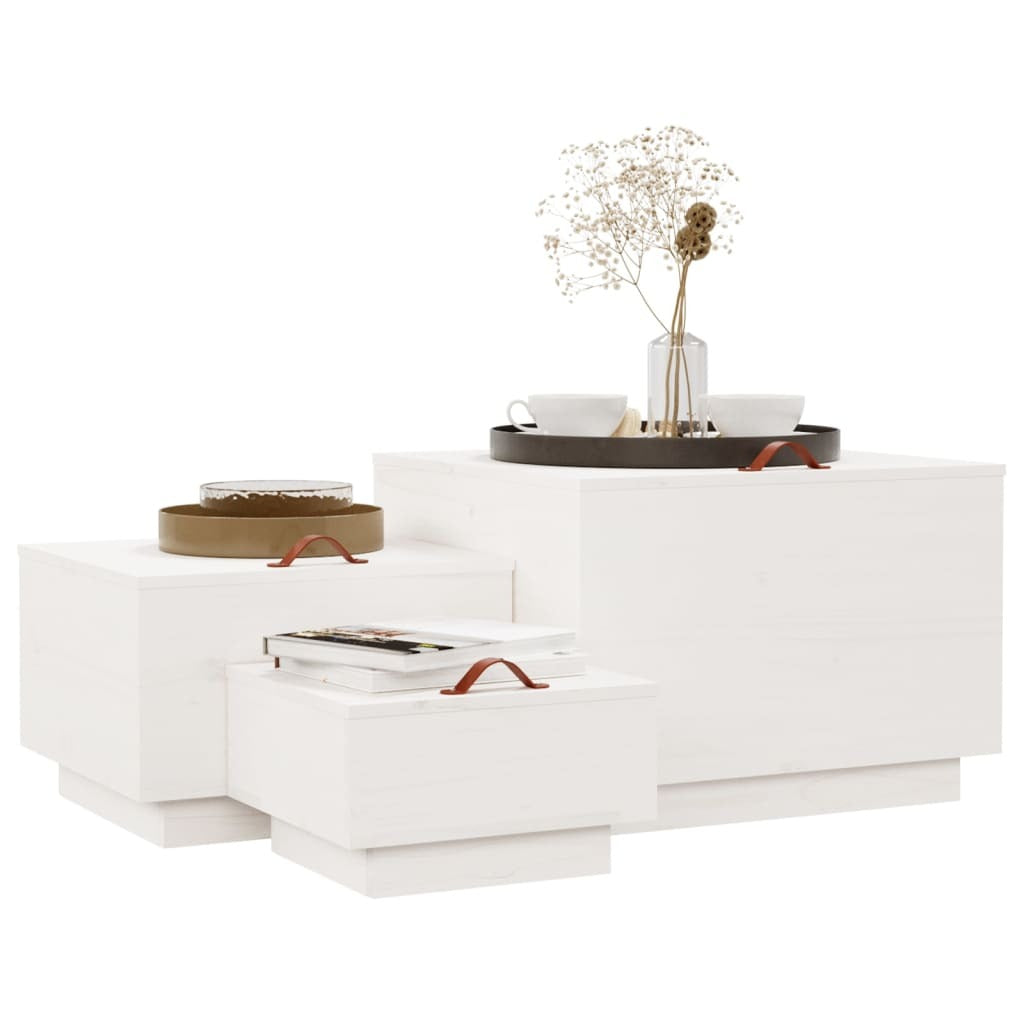 vidaXL Storage Boxes with Lids 3 pcs White Solid Wood Pine