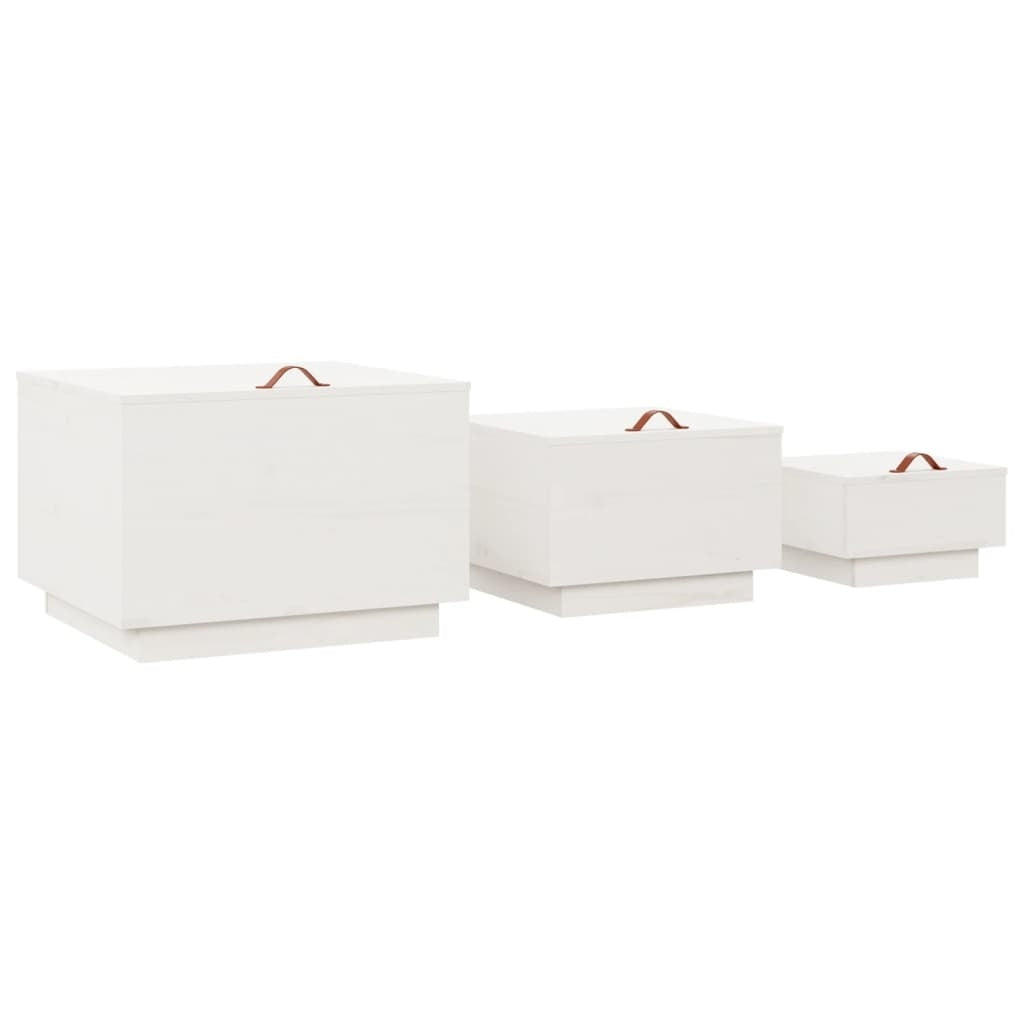 vidaXL Storage Boxes with Lids 3 pcs White Solid Wood Pine