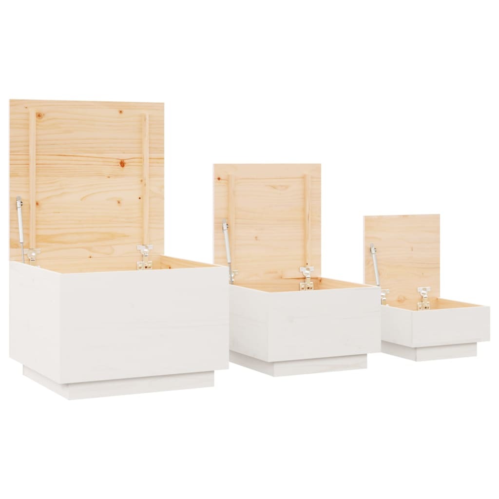 vidaXL Storage Boxes with Lids 3 pcs White Solid Wood Pine