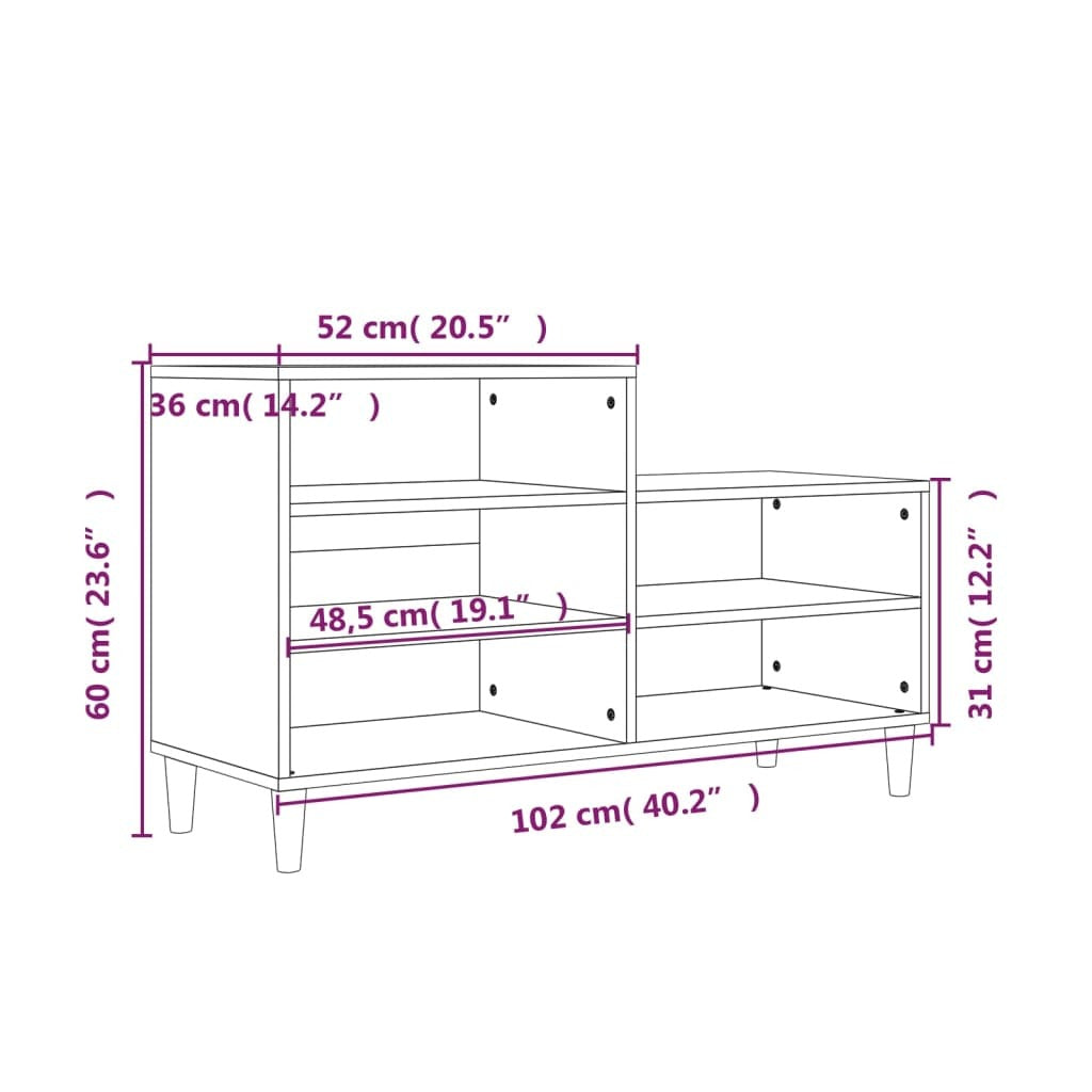 vidaXL Shoe Cabinet Grey Sonoma 102x36x60 cm Engineered Wood