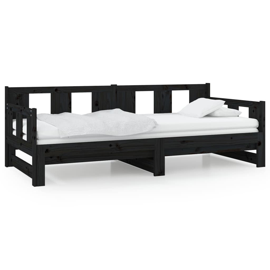 vidaXL Pull-out Day Bed without Mattress Black Solid Wood Pine 2x cm