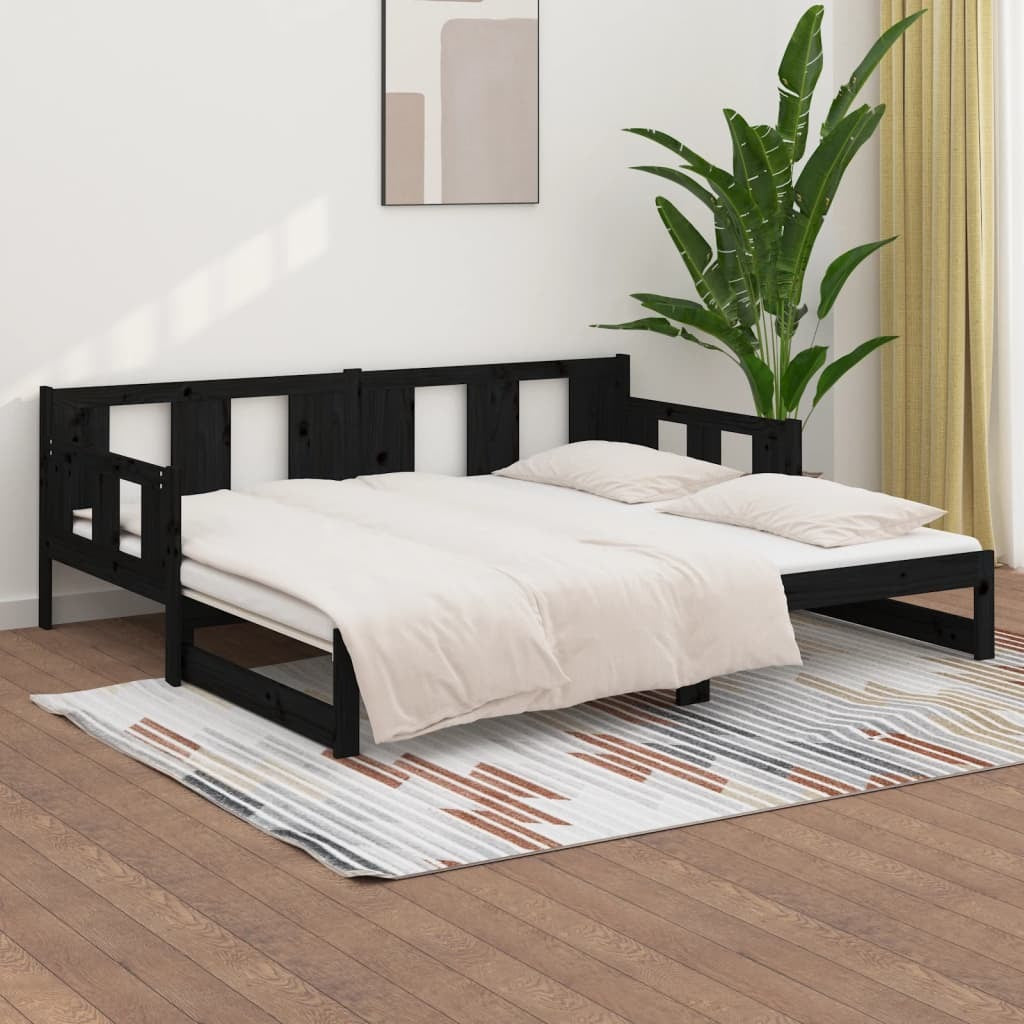 vidaXL Pull-out Day Bed without Mattress Black Solid Wood Pine 2x cm