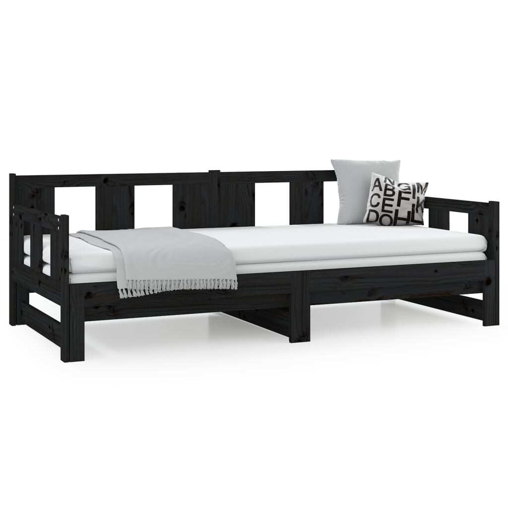 vidaXL Pull-out Day Bed without Mattress Black Solid Wood Pine 2x cm