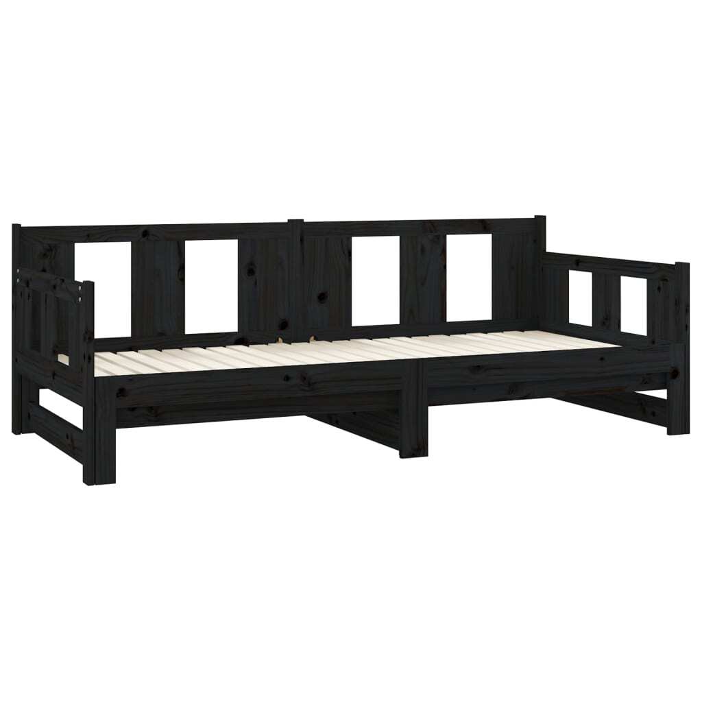 vidaXL Pull-out Day Bed without Mattress Black Solid Wood Pine 2x cm