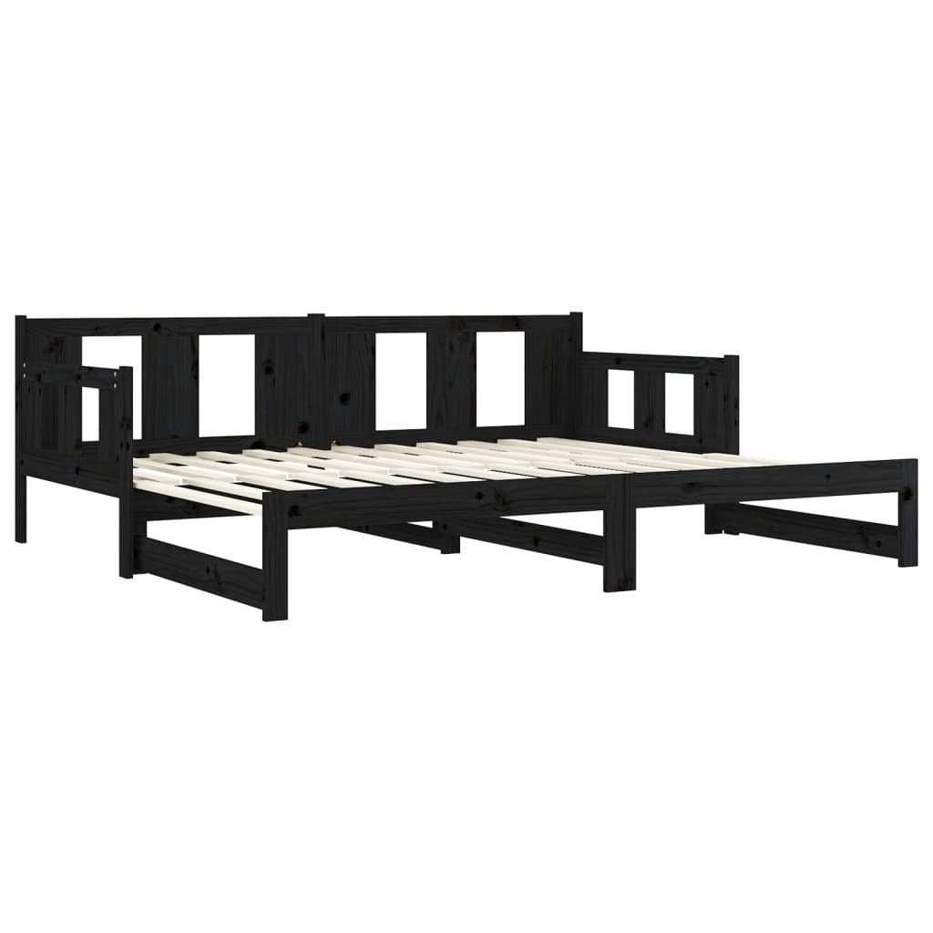 vidaXL Pull-out Day Bed without Mattress Black Solid Wood Pine 2x cm