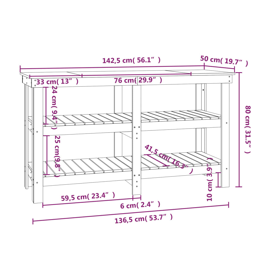 Work Bench Black 142.5x50x80 cm Solid Wood Pine