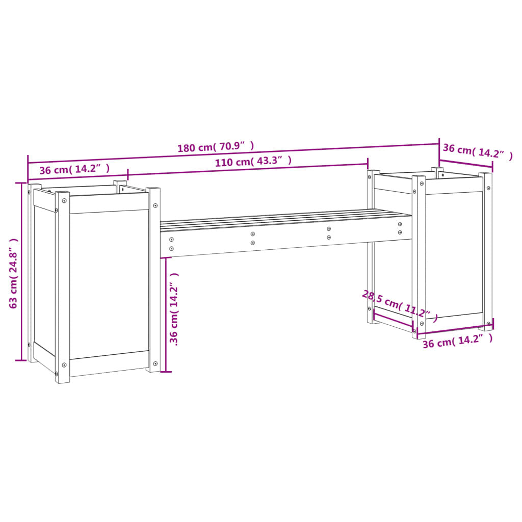 vidaXL Planter Bench 180x36x63 cm Solid Wood Pine