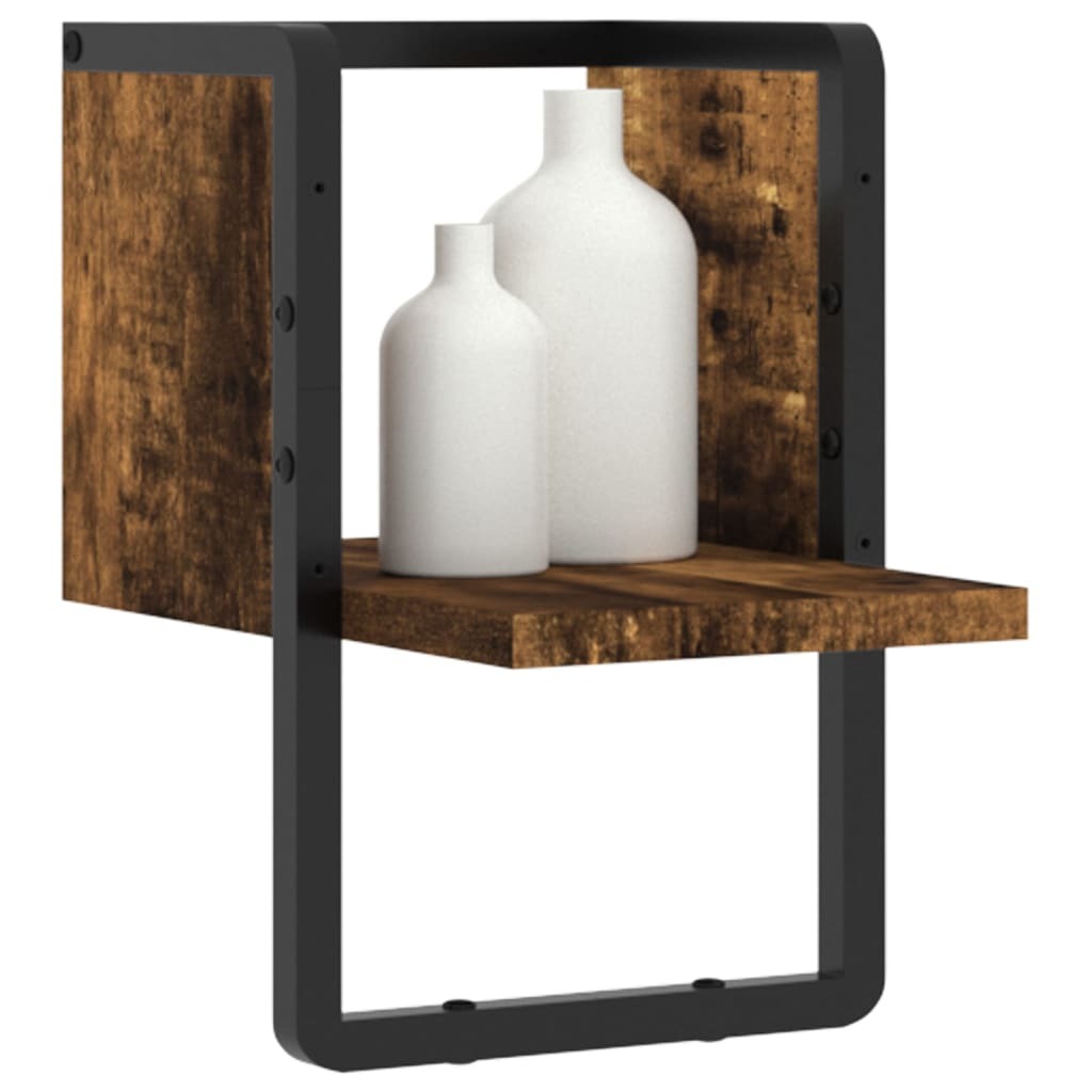 vidaXL Wall Shelf with Bar Smoked Oak 20x25x30 cm