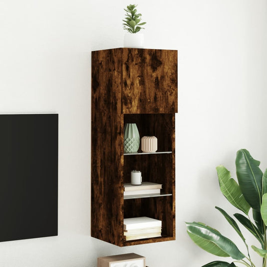 vidaXL TV Cabinet with LED Lights Smoked Oak 30.5x30x90 cm