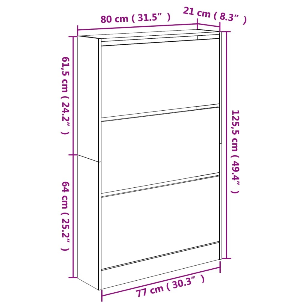 vidaXL Shoe Cabinet Sonoma Oak 80x21x125.5 cm Engineered Wood