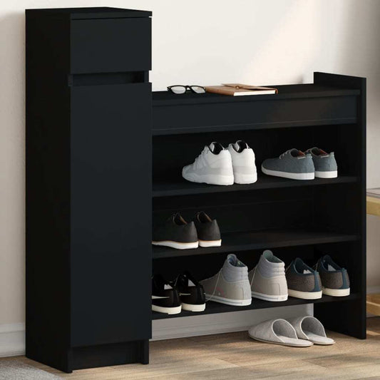 vidaXL Shoe Cabinet Black 100.5x28x100 cm Engineered Wood