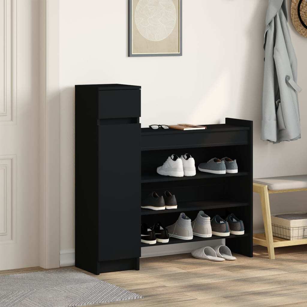 vidaXL Shoe Cabinet Black 100.5x28x100 cm Engineered Wood