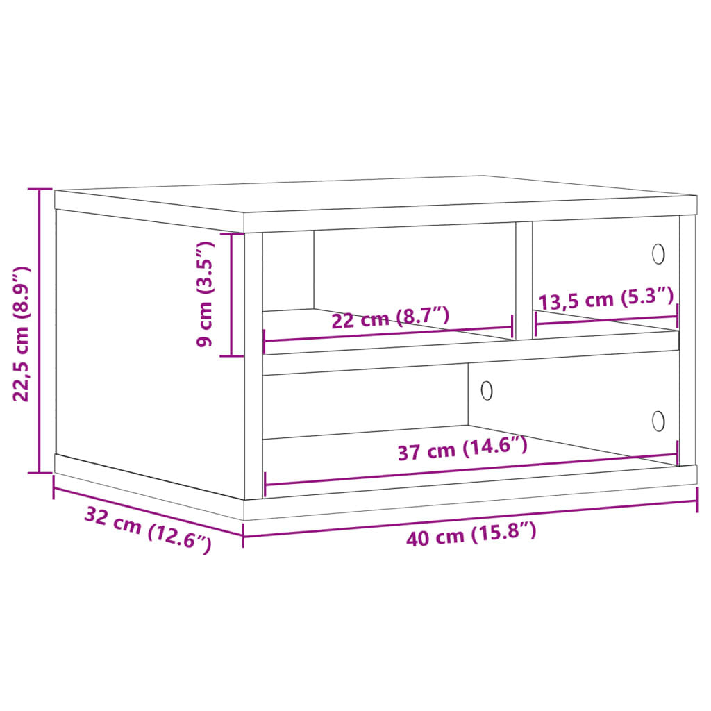 vidaXL Printer Stand Black 40x32x22,5 cm Engineered Wood