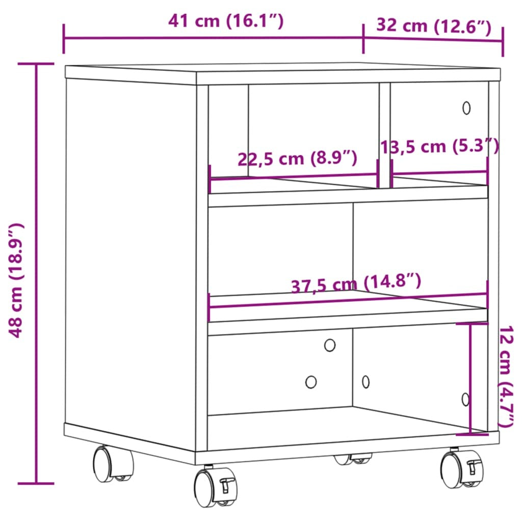 vidaXL Printer Stand with Wheels Concrete Grey 41x32x48 cm