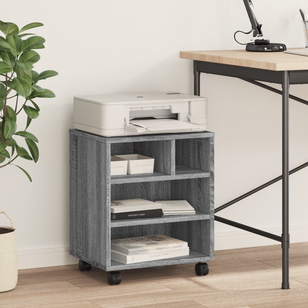 vidaXL Printer Stand with Wheels Grey Sonoma 41x32x48 cm