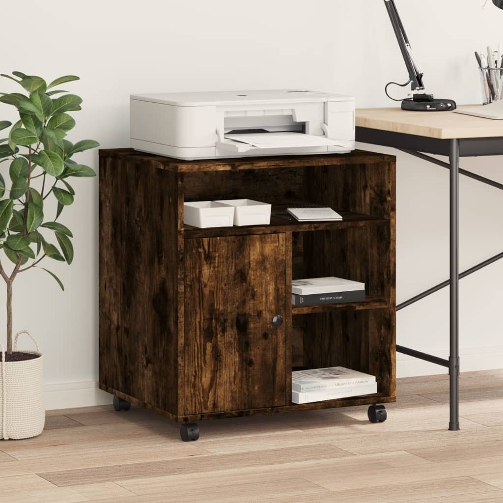 vidaXL Printer Stand with Wheels Smoked Oak 60x50x67 cm