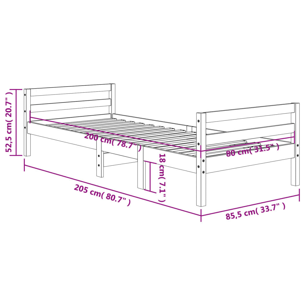 Bed Frame Wax Brown 80x200 cm Solid Wood Pine