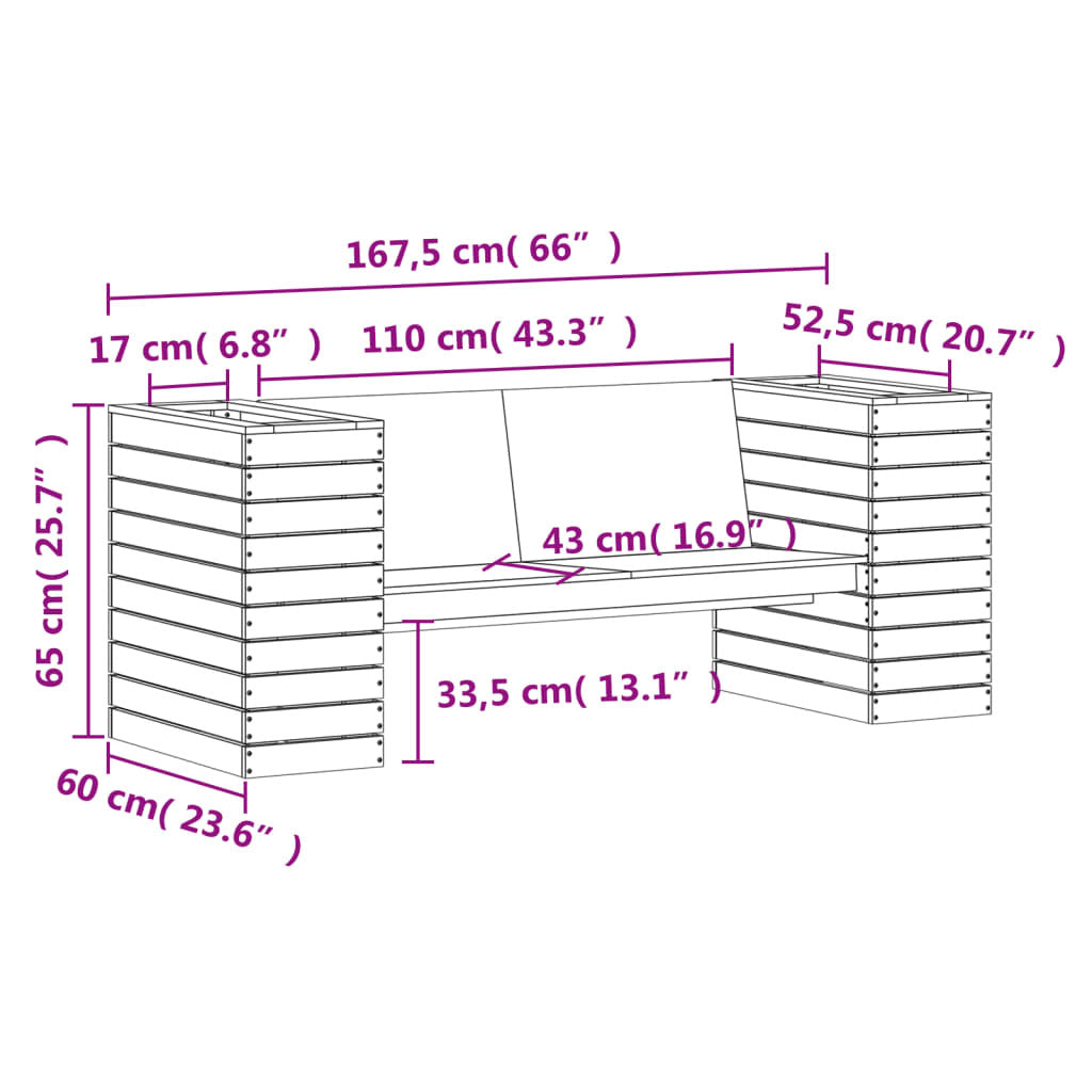 vidaXL Planter Bench Wax Brown 167.5x60x65 cm Solid Wood Pine