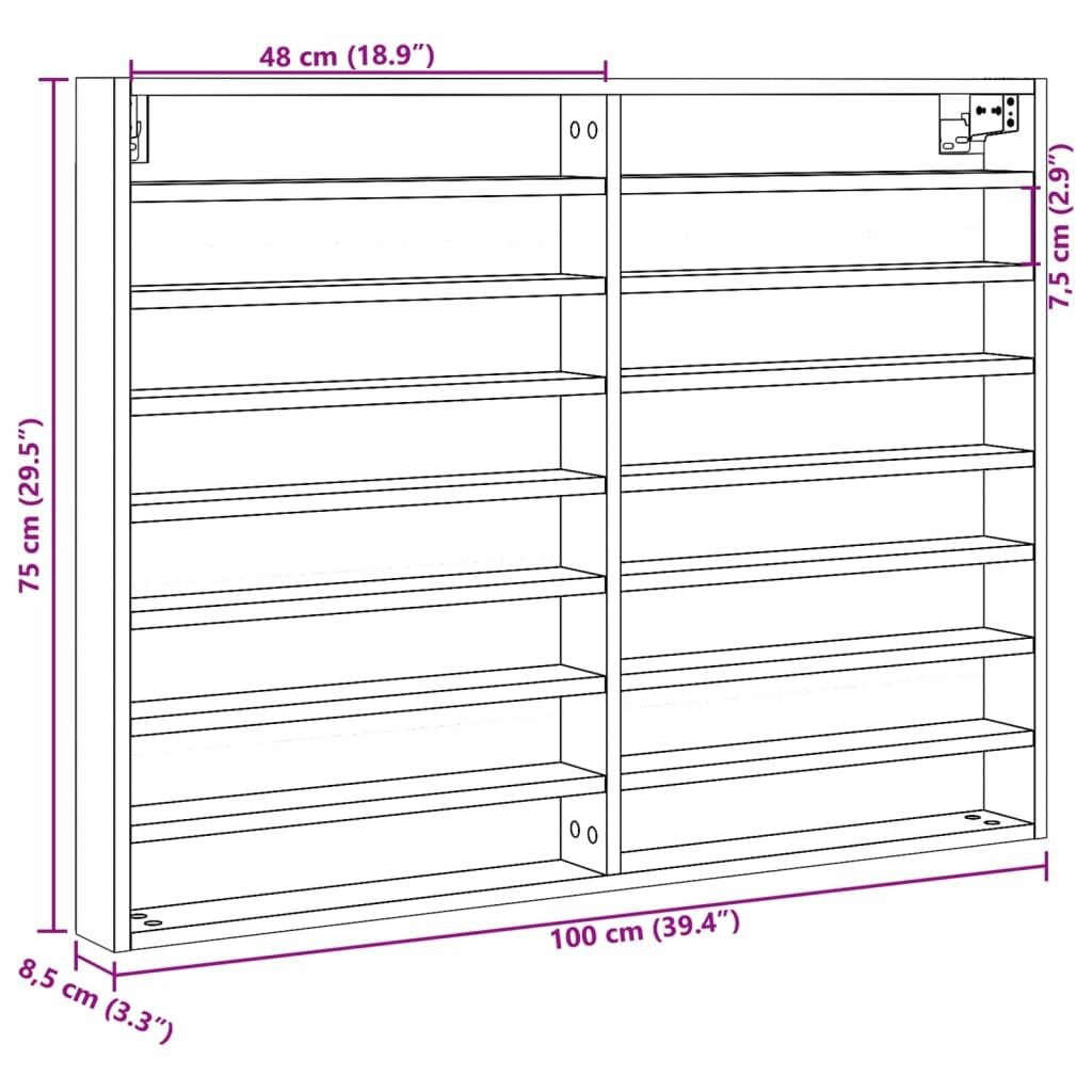 vidaXL Vitrine Cabinet Grey Sonoma 100x8.5x75 cm Engineered Wood