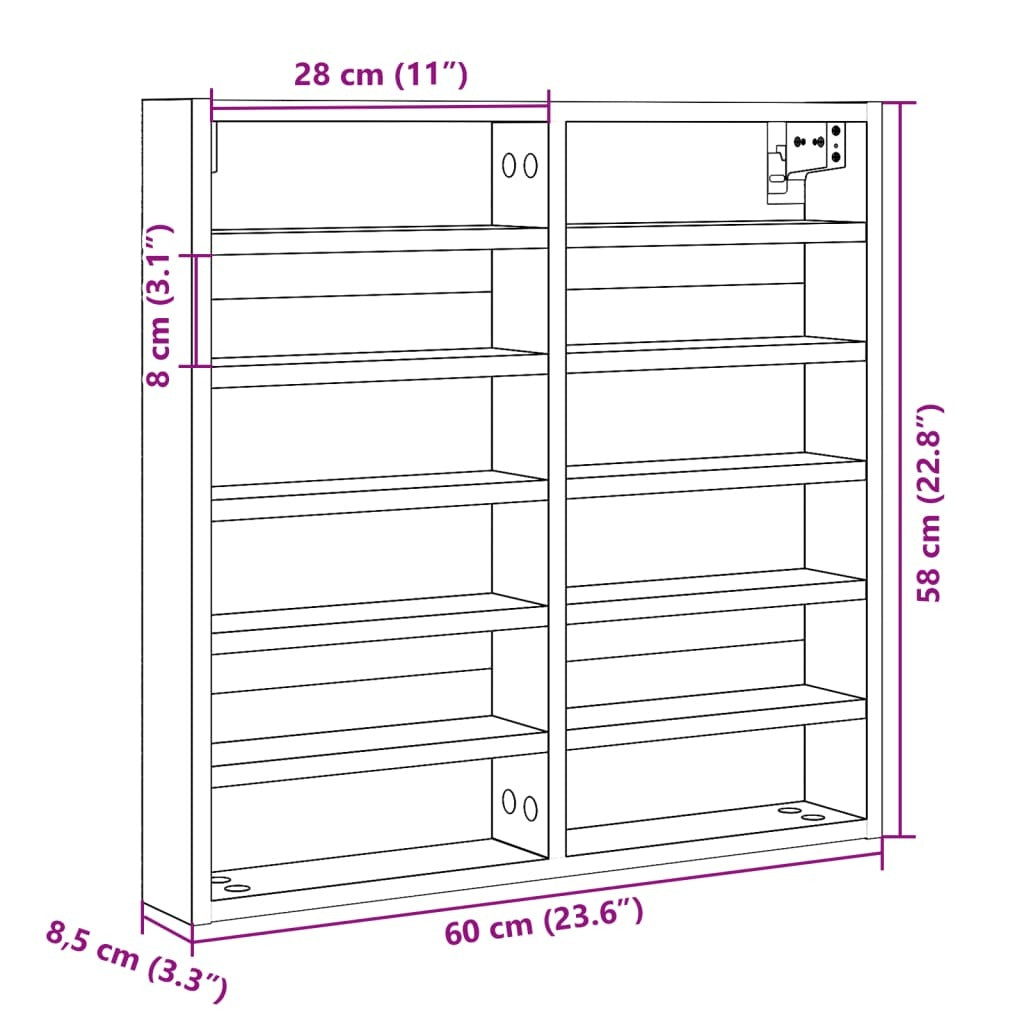 vidaXL Vitrine Cabinet White 60x8.5x58 cm Engineered Wood