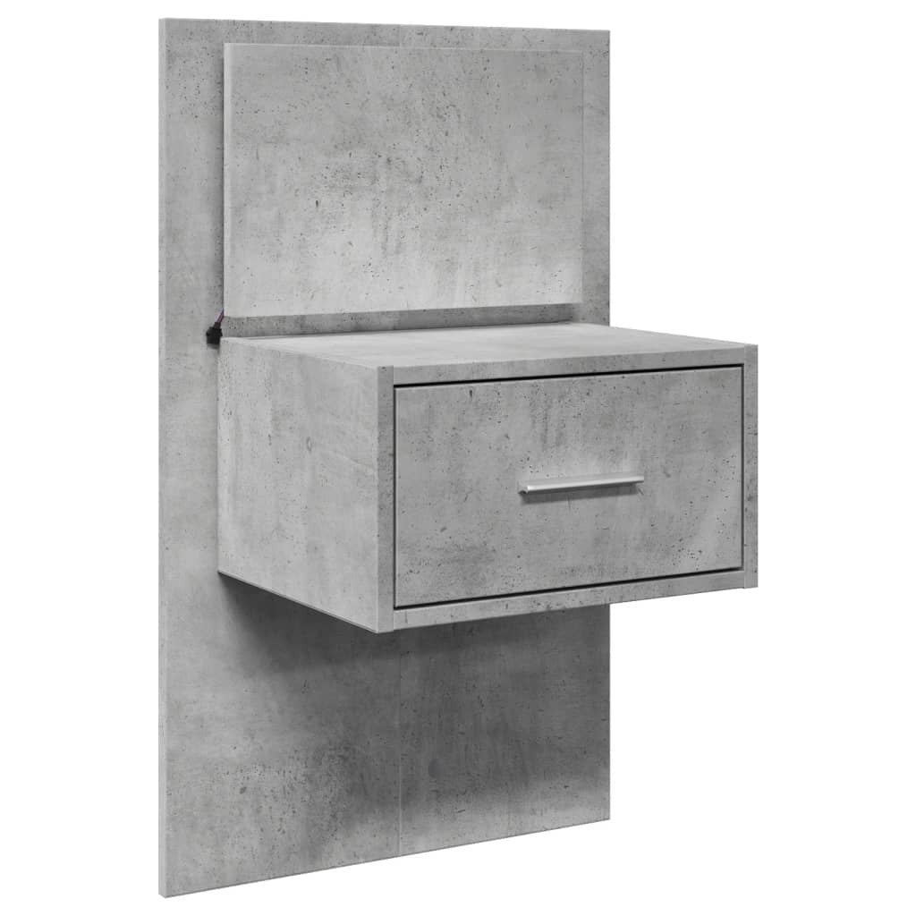 vidaXL Wall-mounted Bedside Cabinet with LED Lights Concrete Grey